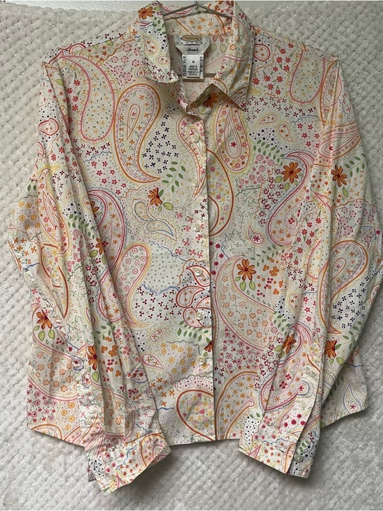 Talbots Tops - Talbots Cream Paisley & Floral button down shirt long sleeves cotton Womens MP